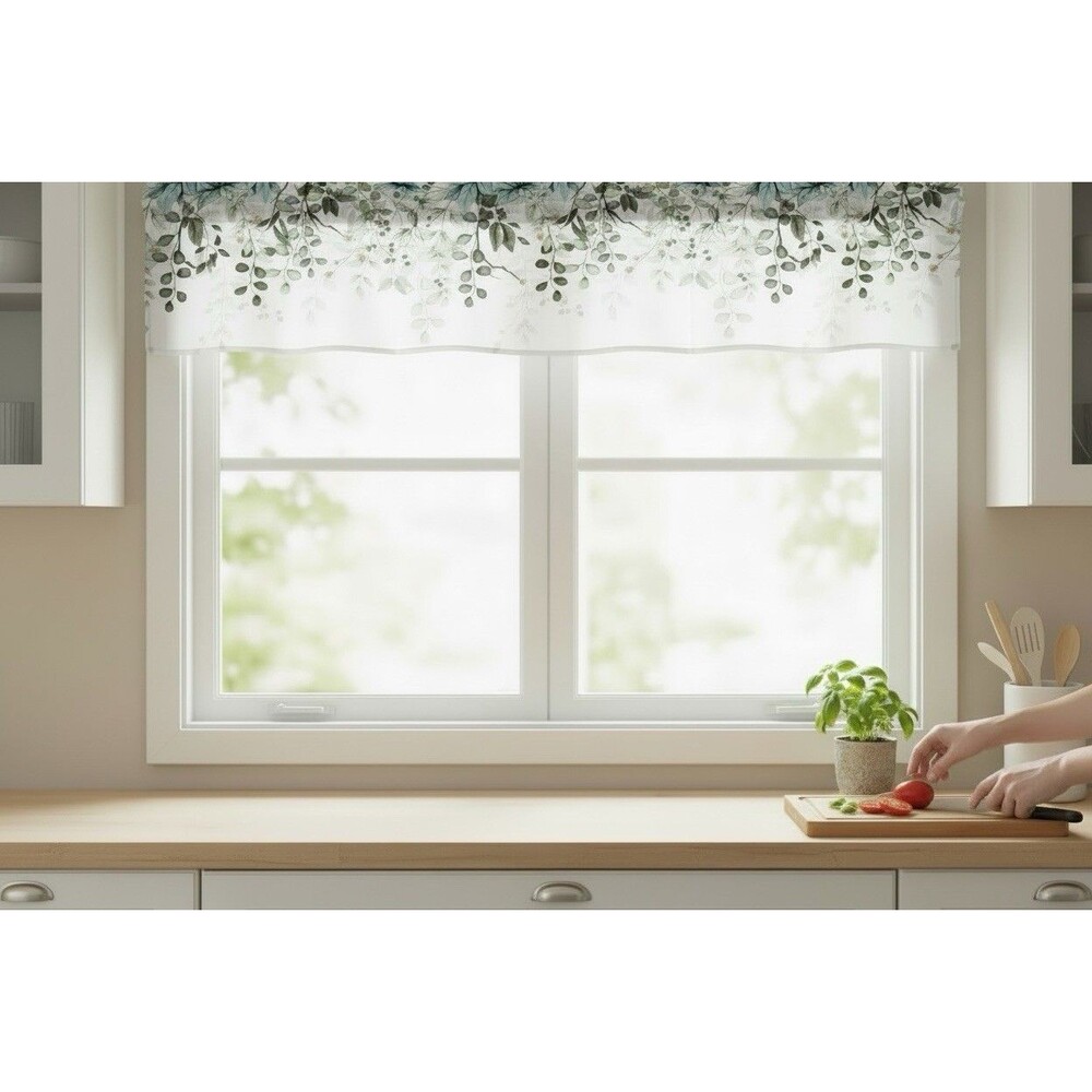 Green Eucalyptus Leaves Window Valance Rod Pocket Curtain Valance 42" x 12"